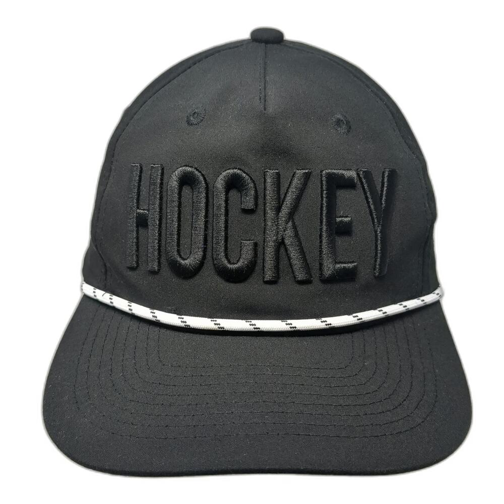 ChalkTalk Sports 5 Panel Black One Size Hockey Rope Snapback Hat 3D Embroidered